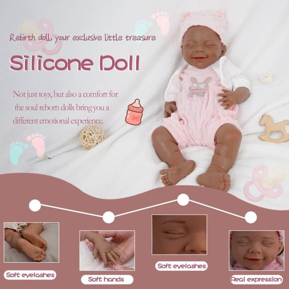 18 Inch Realistic Full Body Silicone Reborn tan Baby Girl Sleeping Reborn Dolls - Picture 4 of 7